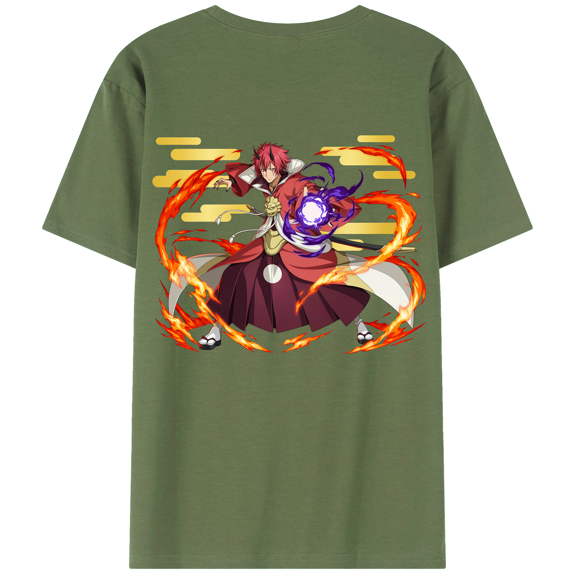 （画像用） 転スラ Regarding Reincarnated to Slime 綿100％ メンズ半袖Tシャツ（バックプリント） 通気性